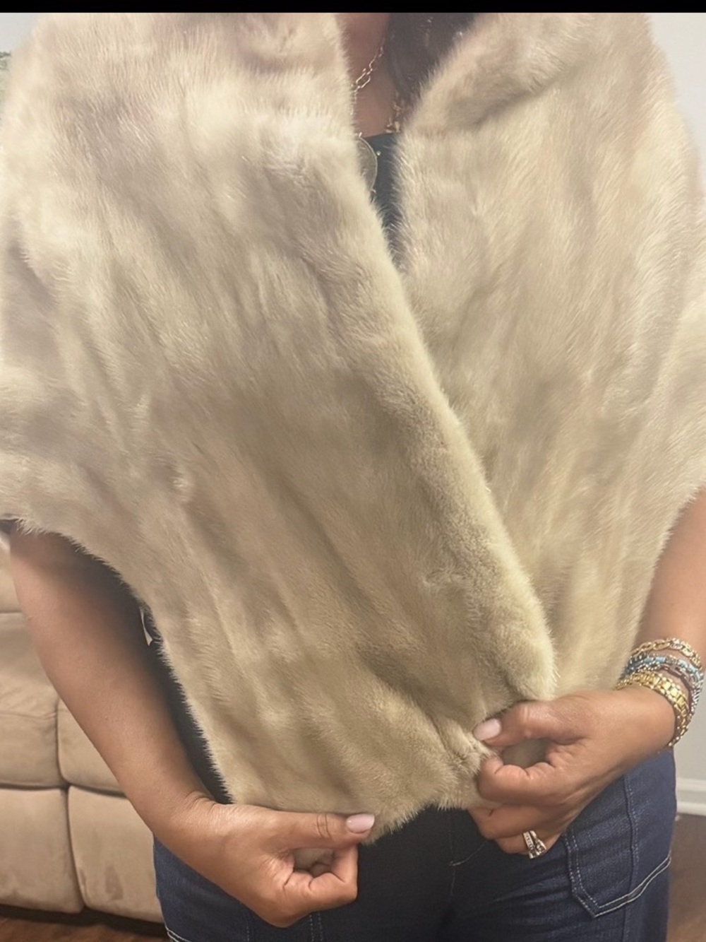 Lux mink Fur Shawl Wrap in Light Beige - Women Accessories - Picture 3 of 13